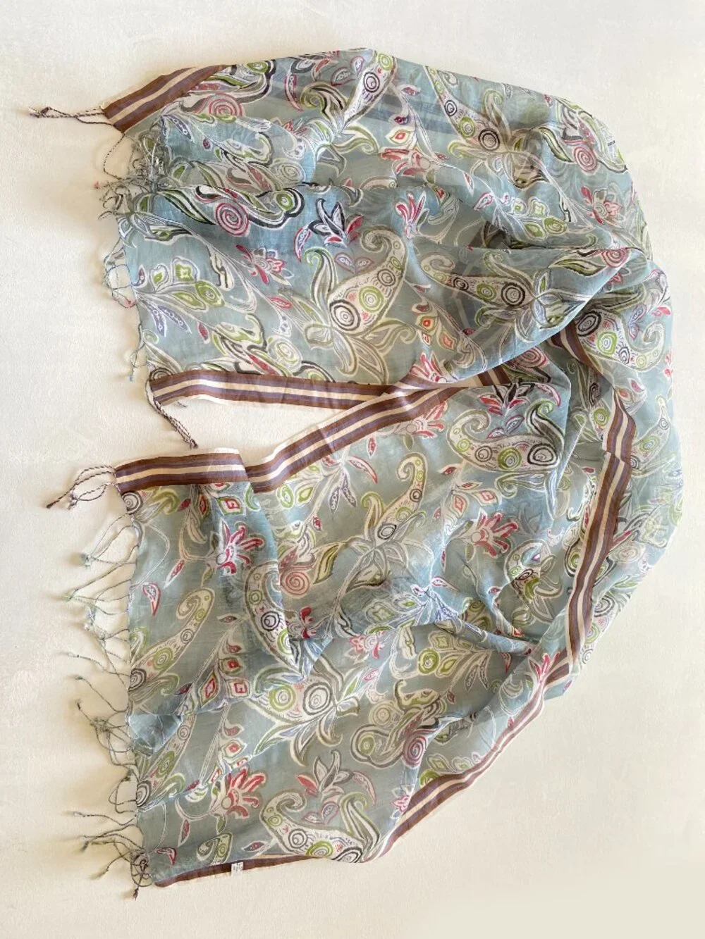 Silk Cotton Pastel Floral Large Rectangle Scarf Wrap Floral Fringed 70
